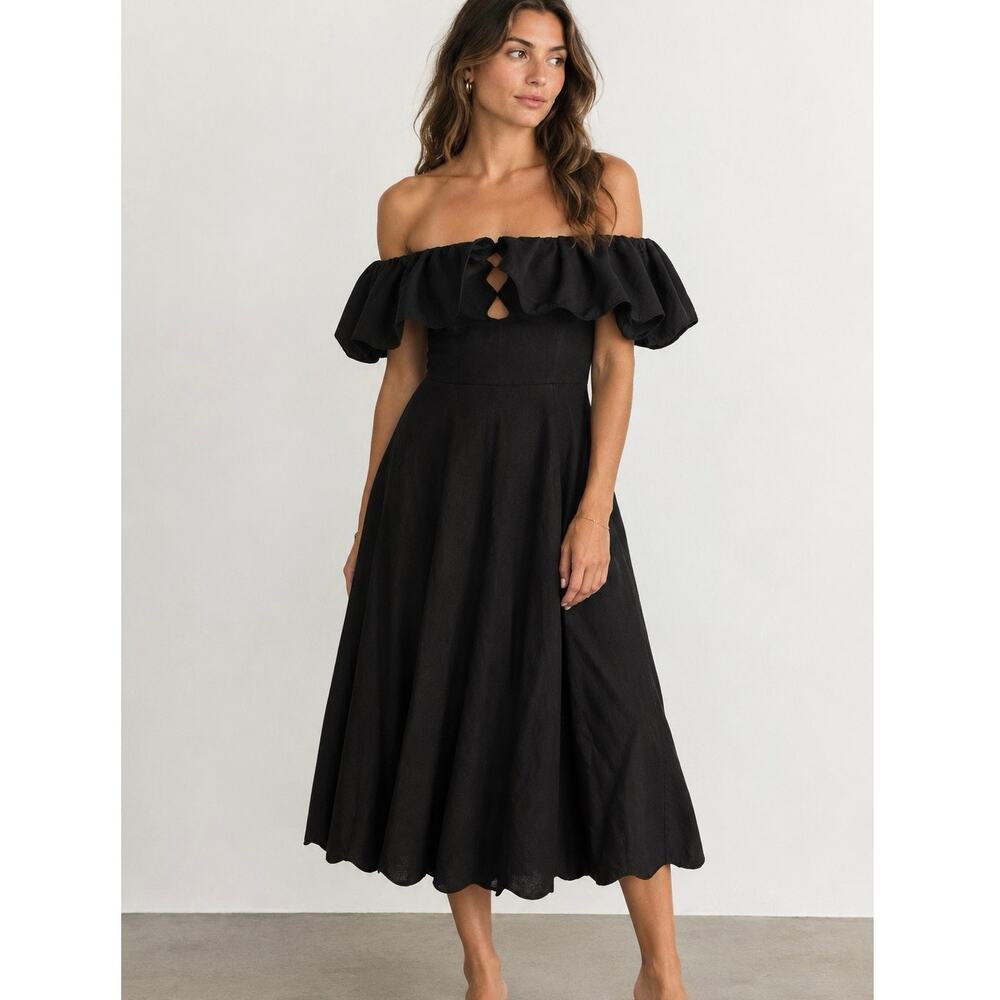 Sea New York Black Leona Linen Strapless Midi Dress size 2